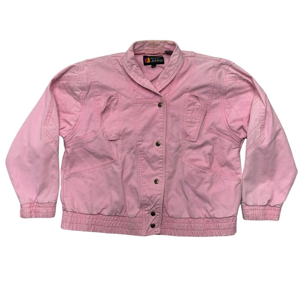 Vintage Andy Johns Jacket Large Pink Bomber Denim Button Front Classic 1980s